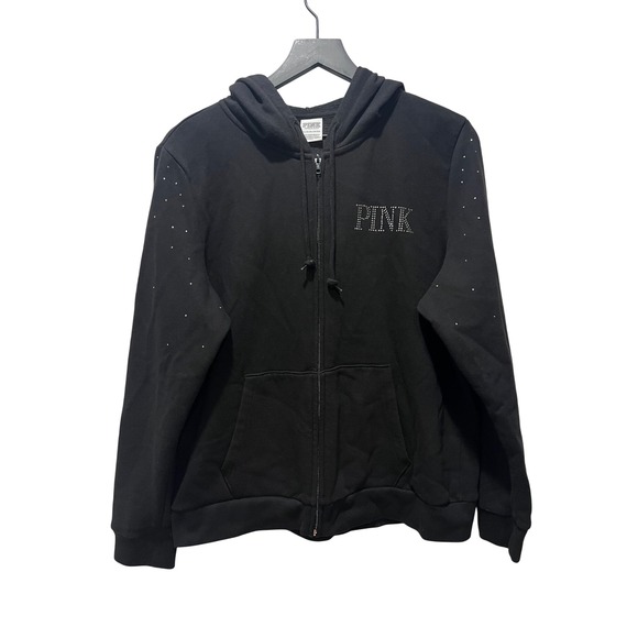 VICTORIA'S SECRET PINK FLEECE FULL ZIP EVERYDAY HOODIE Jacket Black XL - Picture 1 of 8